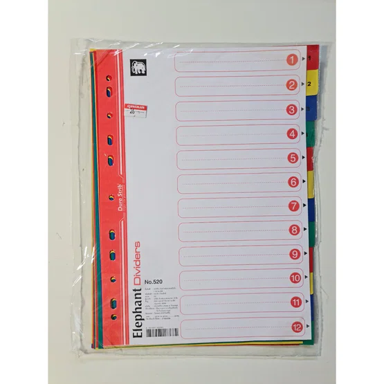 อินเด็กซ์แบ่งตามหัวข้อ No.520  12ช่อง ขนาด A4  Elephant dividers ตราช้าง