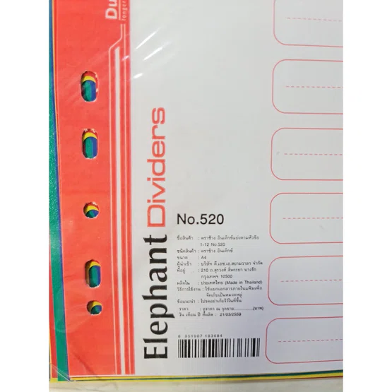 อินเด็กซ์แบ่งตามหัวข้อ No.520  12ช่อง ขนาด A4  Elephant dividers ตราช้าง