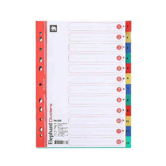 อินเด็กซ์แบ่งตามหัวข้อ No.520  12ช่อง ขนาด A4  Elephant dividers ตราช้าง