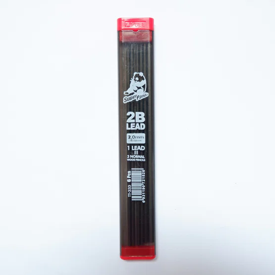 ไส้ดินสอ 2B 2mm (ไส้กลม) Super panda (GENVANA) 6 ไส้ ยาว 12 ซม. (333) ไส้ดินสอกด ไส้ดินสอ2.0 ไส้ดินสอ2.0มม.