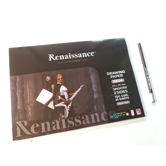 สมุดวาดภาพ Renaissance แผ่นเรียบ 100แกรม 25 แผ่น A4 รุ่น RE04  1 เล่ม  (แถมดินสอ 2B 1 ด้าม)