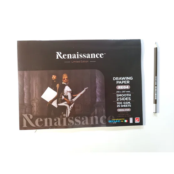 สมุดวาดภาพ Renaissance แผ่นเรียบ 100แกรม 25 แผ่น A4 รุ่น RE04  1 เล่ม  (แถมดินสอ 2B 1 ด้าม)