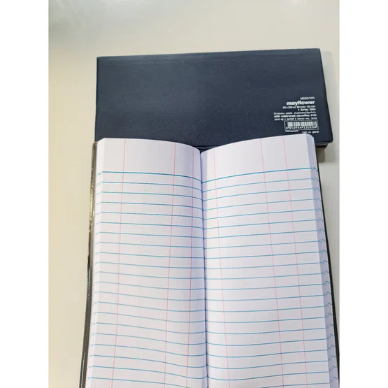 สมุดบัญชีปกพลาสติกอย่างดี ยี่ห้อ Mayflower 95x205mm 60แกรม 120 แผ่น รุ่น M220/200  1 เล่ม