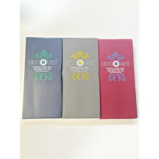 สมุดบัญชีปกพลาสติกอย่างดี ยี่ห้อ Mayflower 95x205mm 60แกรม 120 แผ่น รุ่น M220/200  1 เล่ม