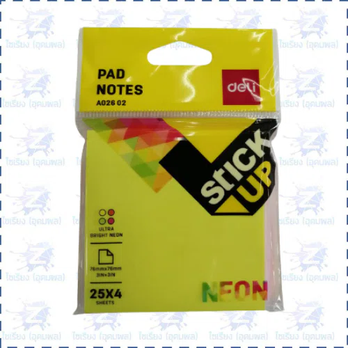 กระดาษแปะโน๊ต สีนีออน แพ็ค4สี Deli Pad notes A02602 (1แพ็ค=100แผ่น)