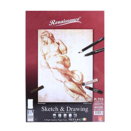 Renaissance R.703 สมุดสเก็ตเรนาซองส์ A4 สันกาว หนา 90 แกรม (60 แผ่น/เล่ม)