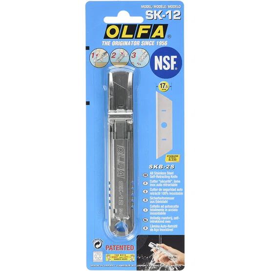 OLFA โอฟ่า รุ่น SK-12 มีดคัตเตอร์เซฟตี้ด้ามสแตนเลส 1 ชิ้น
