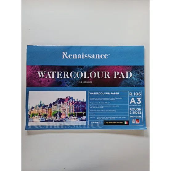 Renaissance สมุดวาดรูป water colour Pad หยาบ รุ่น R-106 ขนาด A3 15แผ่น/เล่ม 200G 420x297 mm