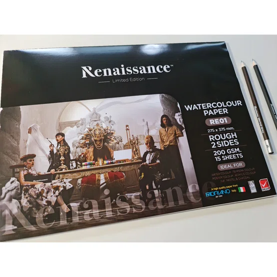 สมุดวาดภาพ Renaissance แผ่นหยาบ ขนาด 275x375mm  รุ่น RE01  200แกรม 15แผ่น  1 เล่ม   (แถมดินสอ 2 B  2ด้าม)