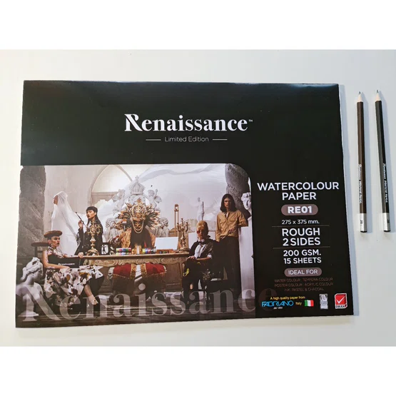 สมุดวาดภาพ Renaissance แผ่นหยาบ ขนาด 275x375mm  รุ่น RE01  200แกรม 15แผ่น  1 เล่ม   (แถมดินสอ 2 B  2ด้าม)