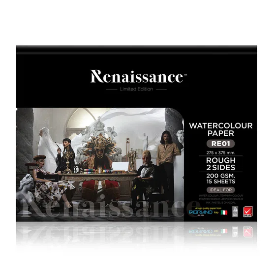 สมุดวาดภาพ Renaissance แผ่นหยาบ ขนาด 275x375mm  รุ่น RE01  200แกรม 15แผ่น  1 เล่ม   (แถมดินสอ 2 B  2ด้าม)