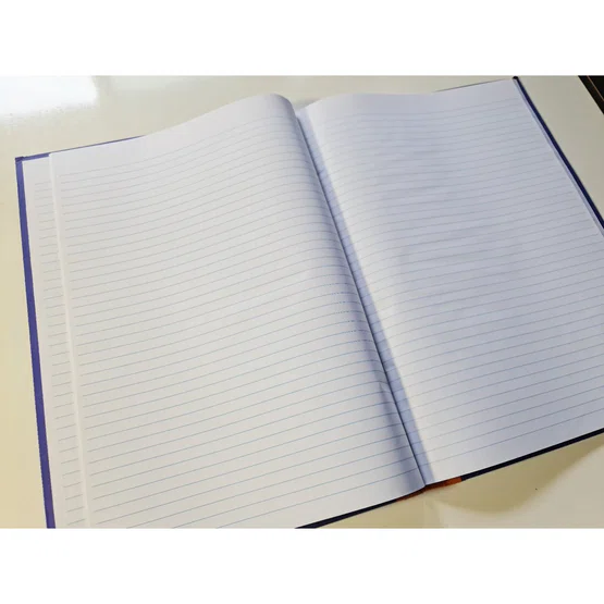 สมุดปกแข็งเส้นบรรทัด ปกน้ำเงิน  ยี่ห้อ เม้งฮั้ว 4/80  26x37.5cm  55แกรม