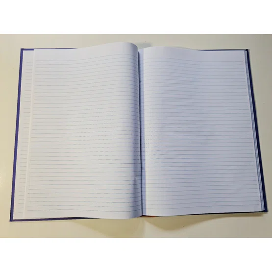 สมุดปกแข็งเส้นบรรทัด ปกน้ำเงิน  ยี่ห้อ เม้งฮั้ว 4/80  26x37.5cm  55แกรม