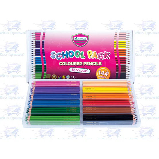 Master Art มาสเตอร์อาร์ต สีไม้ ดินสอสีไม้ 12 สี 144 แท่ง รุ่น School pack (1ชุด)