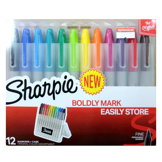 ปากกามาร์กเกอร์ ชาร์ปี้ Sharpie fine กล่องตั้งได้ แพ็ค 12สี ปกติ #2016720
