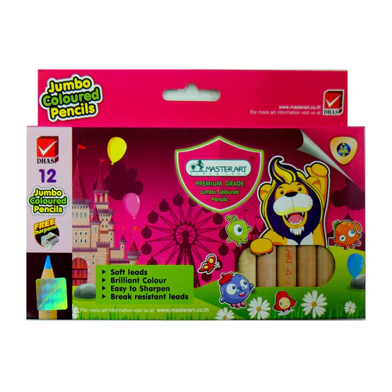 สีไม้สั้น แท่งจัมโบ้ 12 สี ตรา Master Art Jumbo Coloured Pencils