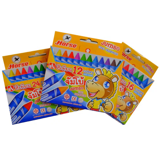 สีเทียน ขนาดจัมโบ้ 16 สี ตราม้า Wax Crayons