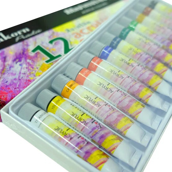 สีอะครีลิค 12 สี 12ml ตรา Silpakorn Pradit Acrylic Colours