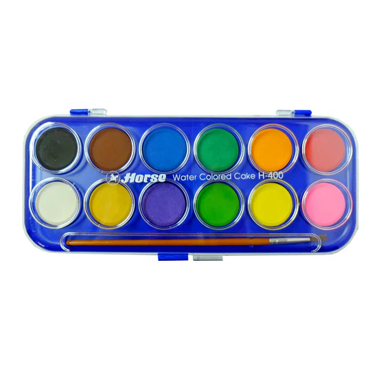 สีน้ำก้อน 12 สี ตราม้า H-400 Water Colored cake set