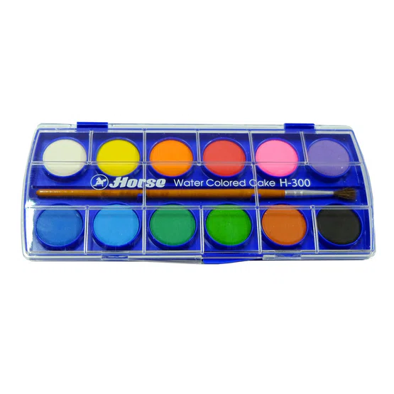 สีน้ำก้อน 12 สี ตราม้า H-300 Water Colored cake set