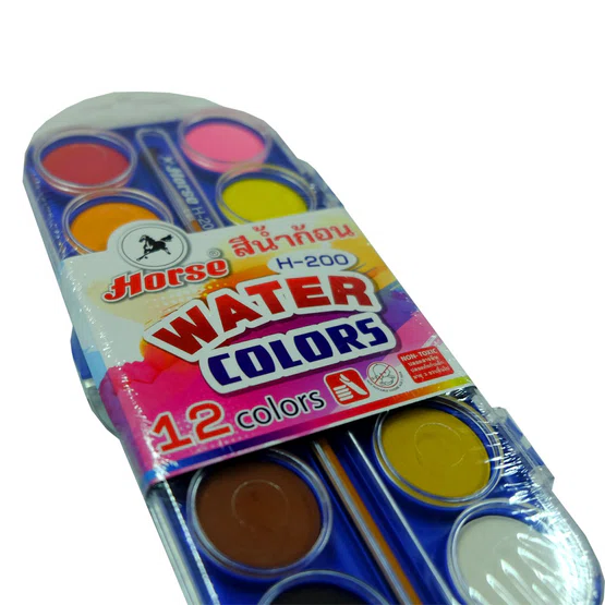 สีน้ำก้อน 12 สี ตราม้า H-200  Water Colored cake set
