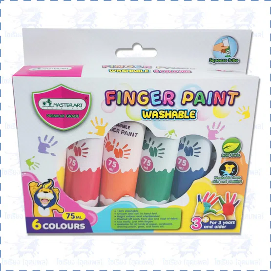 สีทามือ สำหรับเด็ก ล้างออกได้ 6สี 75มล. Master Art Washable Finger Paint
