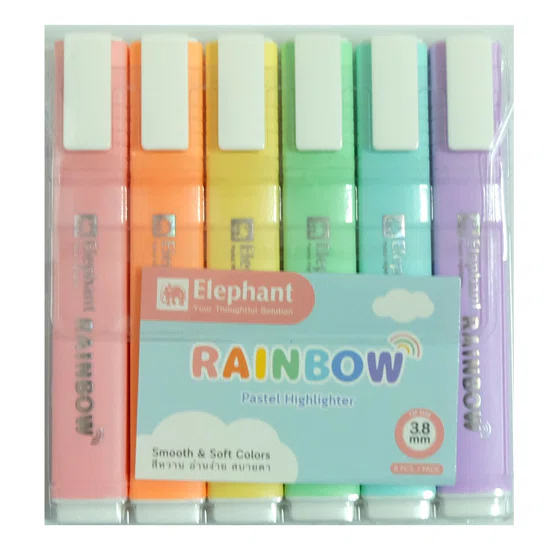 ชุดปากกาเน้นข้อความ 6 สีพาสเทล ตรา ช้าง Pastel Highlighter