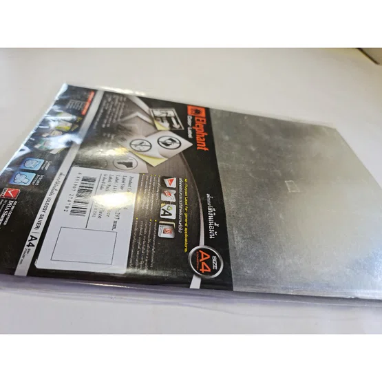 สติกเกอร์ตราช้าง A4 สีเงิน เนื้อมัน ( 1 แพ็ค / 30 แผ่น )  Silver sticker label