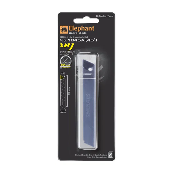 ใบมีดคัตเตอร์ 18 มม. (หลอด 6 ใบ) ตราช้าง 1845  จำนวน 1 หลอด   elephant cutter blades 6 pcs
