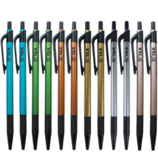 [กระปุก50ด้าม] ปากกาลูกลื่น TEX 857 (0.5มม.) ด้ามเมทาลิค หมึกน้ำเงิน