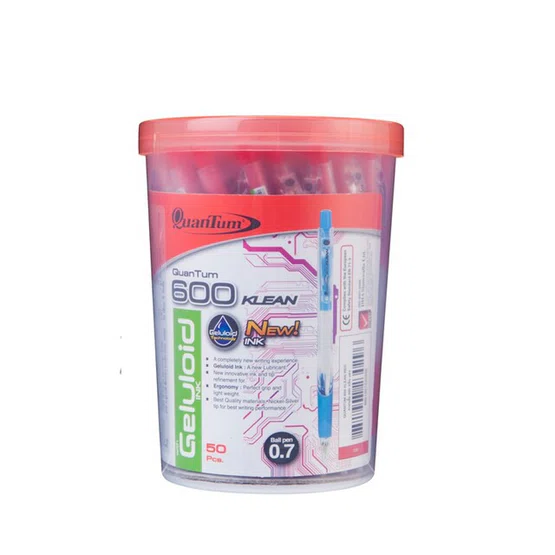 ปากกาลูกลื่น 0.7 มม. หมึกสีน้ำเงิน ด้ามคละสี (แพ็ค 50 ด้าม) ควอนตั้ม 600 KLEAN รุ่น Geluloid