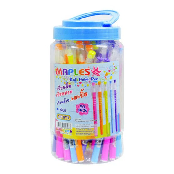 ปากกาลูกลื่นหมึกน้ำเงิน 0.5มม. Maples MP873  ด้ามคละสี (แพ็ค50ด้าม)