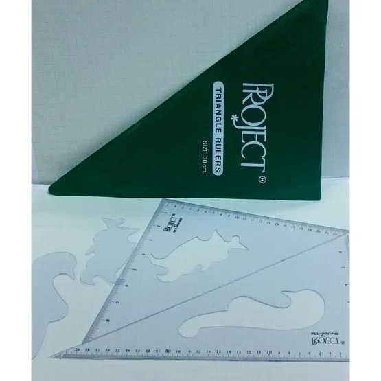 [ฉากซองเขียว] Project Triangle Rulers Set ชุดฉากสามเหลี่ยม บรรจุ 2 ชิ้น 45 60 องศา พร้อมกระเป๋ากระดุมสีขาว