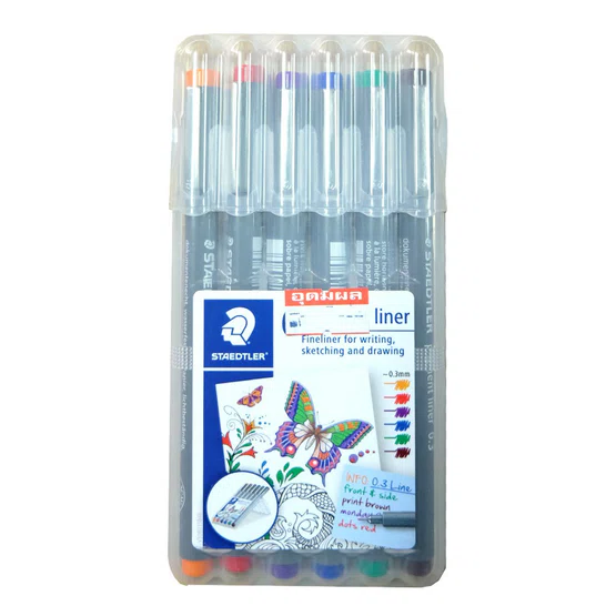 ชุดปากกาหมึกซึม ตัดเส้นหัวเข็ม เซ็ต 6 สี Staedtler Pigment liner 0.3