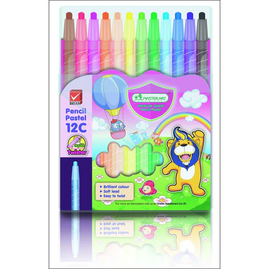 สีเทียนแท่ง แบบมีปลอก ไม่เปื้อนมือ 12 สี Master Art Pencil Pastel