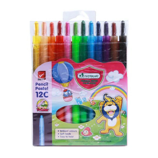 สีเทียนแท่ง แบบมีปลอก ไม่เปื้อนมือ 12 สี Master Art Pencil Pastel