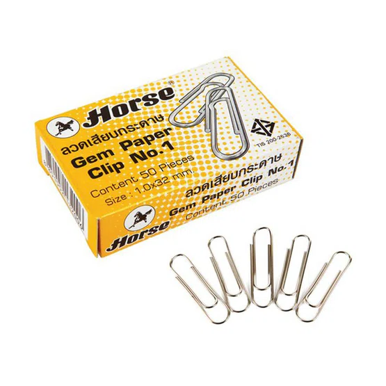 ลวดเสียบ กลม 50อัน/กล่อง ตราม้า Horse gem paper clip No.1