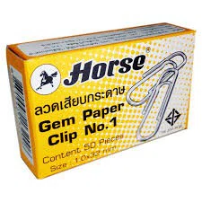 ลวดเสียบ กลม 50อัน/กล่อง ตราม้า Horse gem paper clip No.1