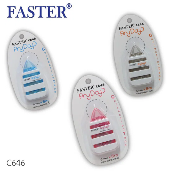 FASTER C646 เทปลบคำผิด 5mm x 6m  1 ชิ้น คละสี