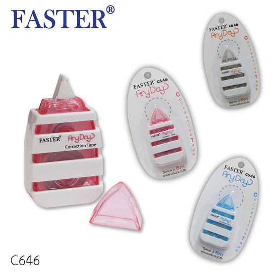 FASTER C646 เทปลบคำผิด 5mm x 6m  1 ชิ้น คละสี