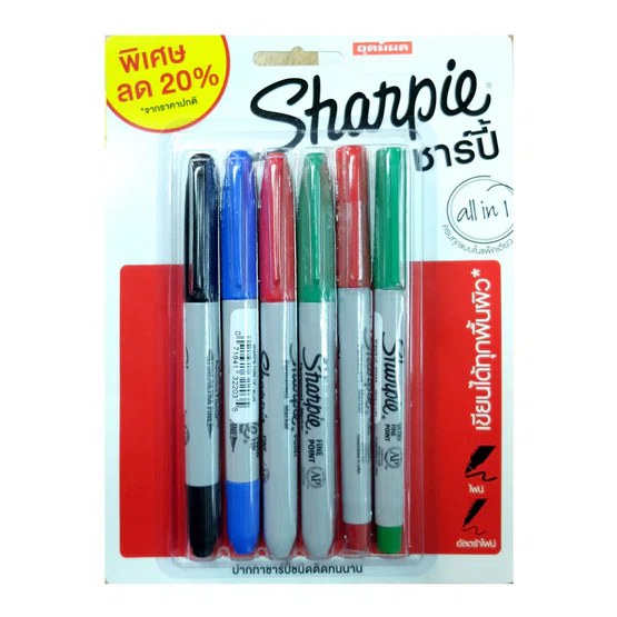 ปากกามาร์กเกอร์ ชาร์ปี้ Sharpie  แพ็ค 6ด้าม คละสี คละรุ่น