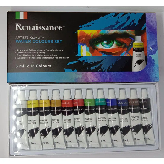 ชุดสีน้ำเรนาซองค์ 12 สี กล่องเล็ก5 ml. Renaissance Water Colors Set