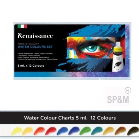 ชุดสีน้ำเรนาซองค์ 12 สี กล่องเล็ก5 ml. Renaissance Water Colors Set