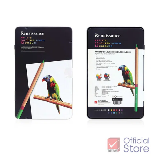 สีไม้เกรดอาร์ตติสรุ่น 12 สี Renaissance artist coloured pencils กล่องเหล็ก