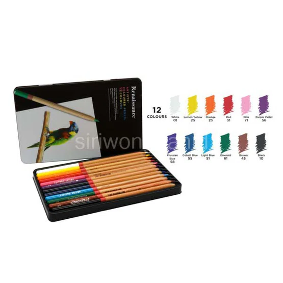 สีไม้เกรดอาร์ตติสรุ่น 12 สี Renaissance artist coloured pencils กล่องเหล็ก
