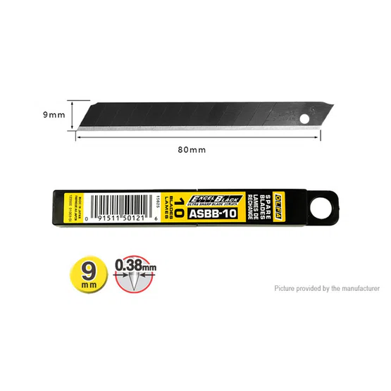 ใบมีดคัตเตอร์ 9 มม. (หลอด 10 ใบ) OLFA ASBB-10 ( 45 องศา)