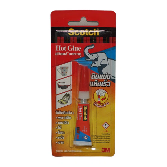 กาวร้อน Scotch hot glue ติดแน่น ทนทาน แห้งไว เนื้อกาวไม่เยิ้มเลอะเทอะ  3g/1หลอด  #AD201