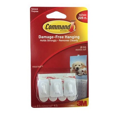 3M command แผ่นเทปกาวคอมมานด์พร้อมตะขอแขวน 17066