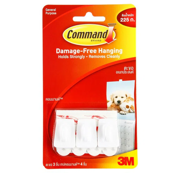 3M command แผ่นเทปกาวคอมมานด์พร้อมตะขอแขวน 17066