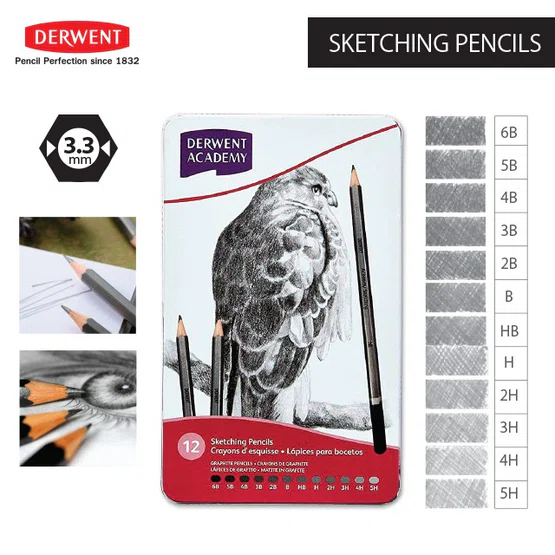 (พรีออร์เดอร์ 3-5 วัน)ดินสอกราฟฟิก 6B-4H Derwent 12 แท่ง
